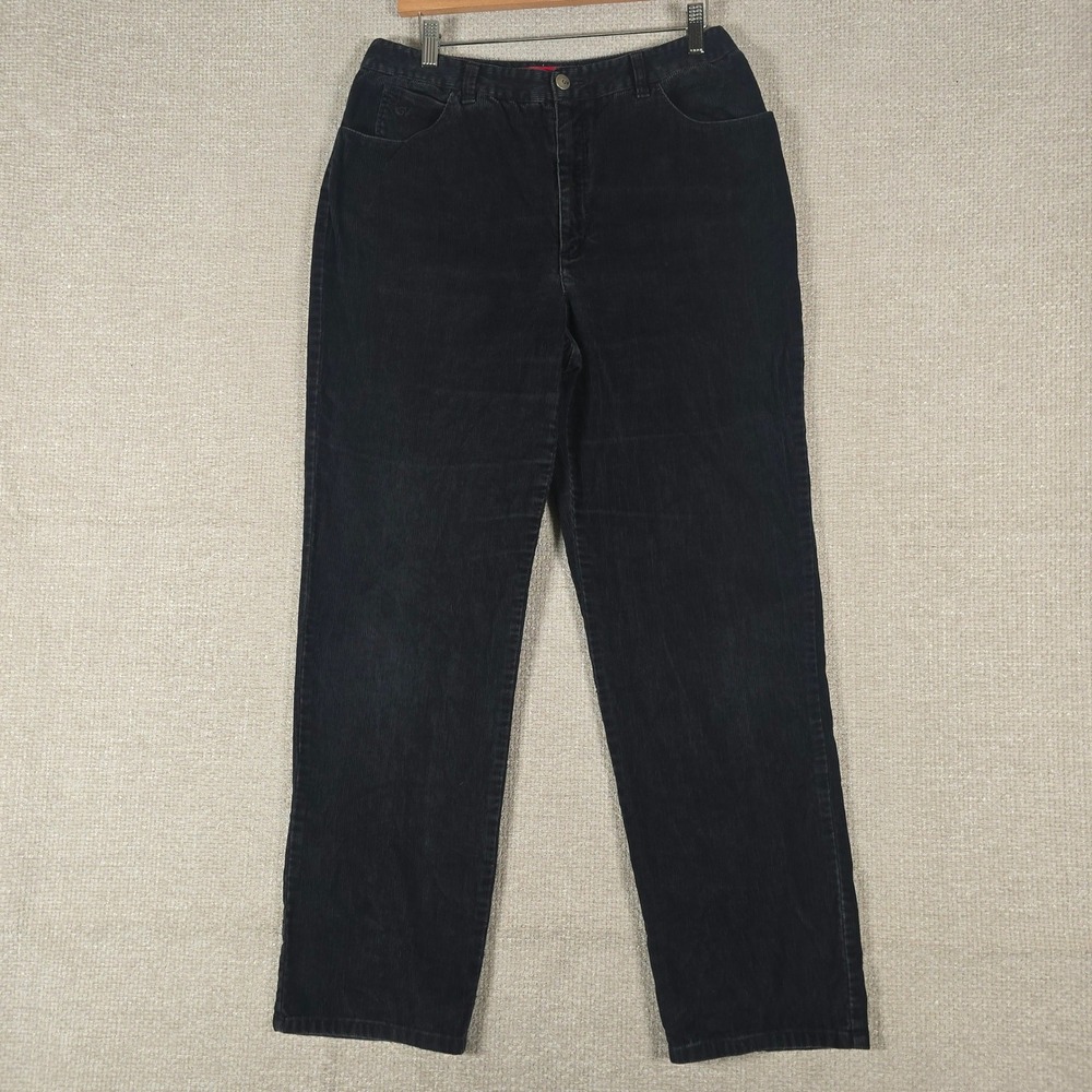 Gloria Vanderbilt Black Corduroy Pants Womens 12 Straight Leg High Rise Cotton